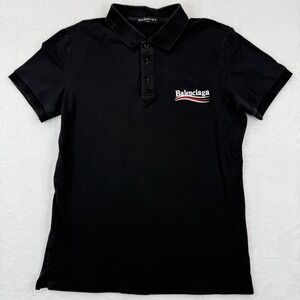 Balenciaga Logo Polo Shirt Black Mens Size L Made in Italy Cotton READ